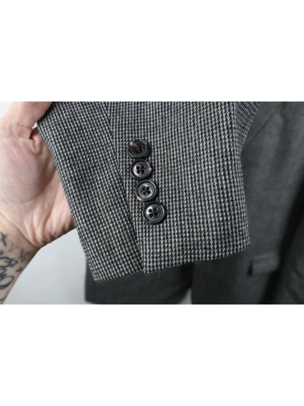 Ralph Lauren Mens 48L Wool Houndstooth Suede Elbow Patch Suit Blazer Jacket Gray